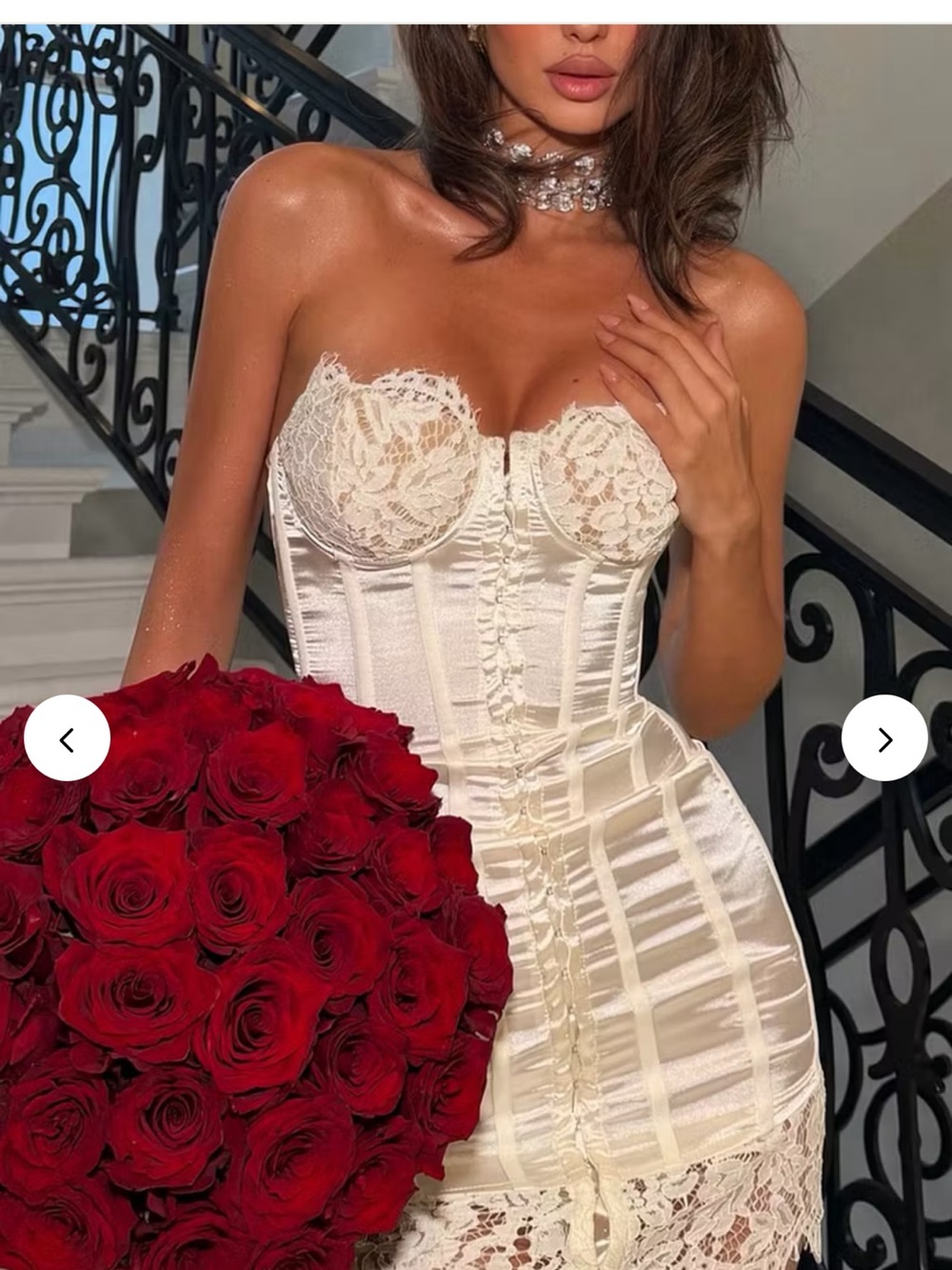 Ivory Lace Satin Strapless Corset Dress